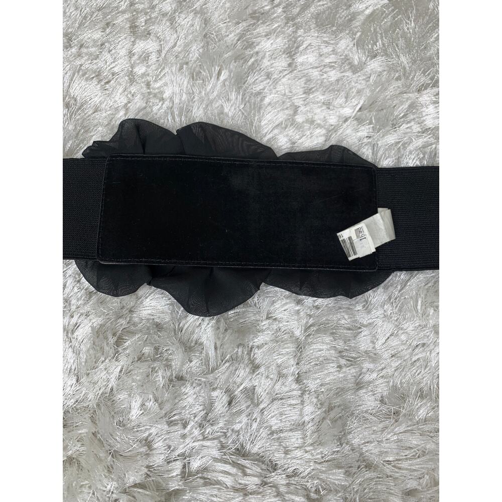 Black 3D Flower Belt Rhinestone Center Stretch Wide Belt Sz Small Medium - Picture 7 of 12